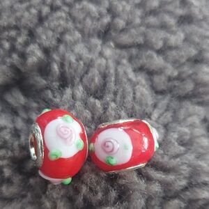 Red and Pink Floral Bead Charm